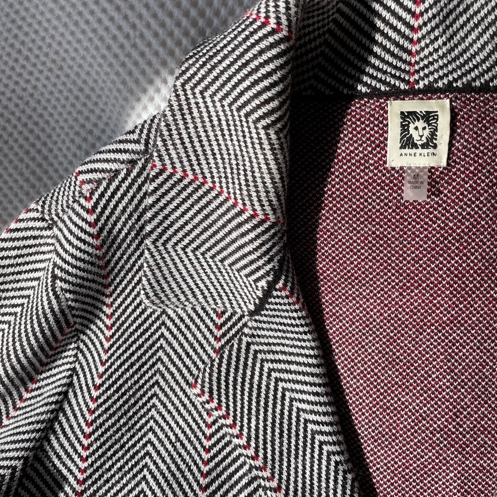 Anne Klein Black and White Herringbone Jacket with Red AccentsNWOT